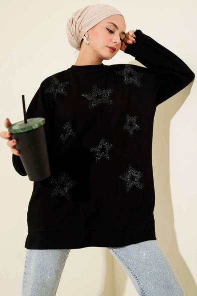 Mini Yıldız Taşlı Tunik Siyah ürün görseli