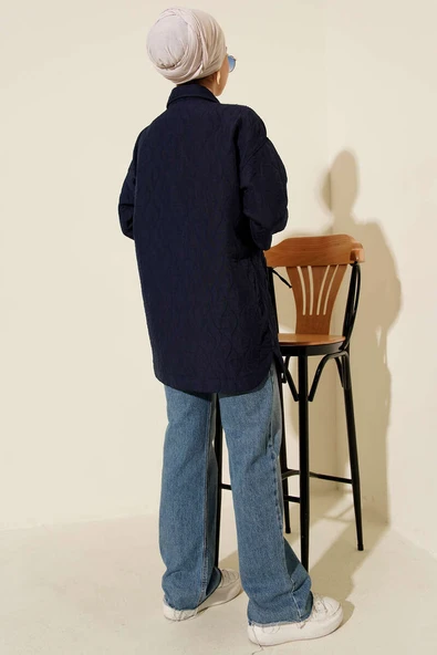 Dalga Desen Kapitone Ceket Lacivert - Resim 3