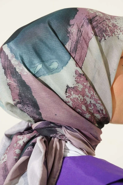 Şerit Geçişli Desen Detaylı Eşarp Latte - Resim 4