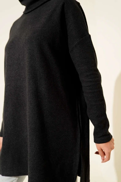 Boğazlı Fitilli Kaşe Tunik Antrasit - Resim 4