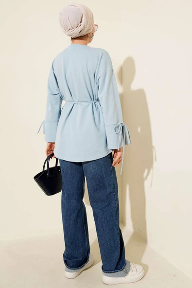 Kolları Bağcıklı İki İpli Tunik Bebe Mavi - Resim 3