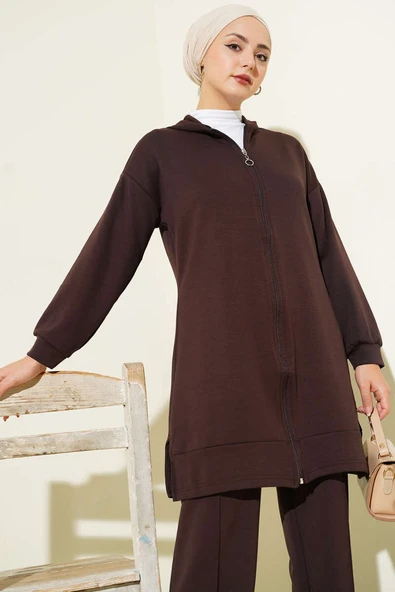 Loyşa Basic Kapüşonlu İkili Takım Kahve - Resim 2