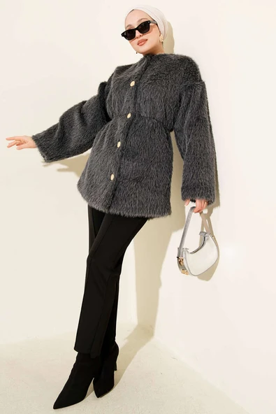 Gold Düğmeli Sakallı Kaban Füme - Resim 2