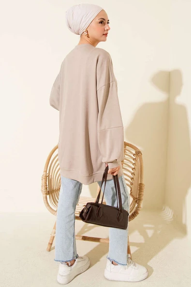 Minik Taş Süslemeli Loyşa Tunik Vizon - Resim 3