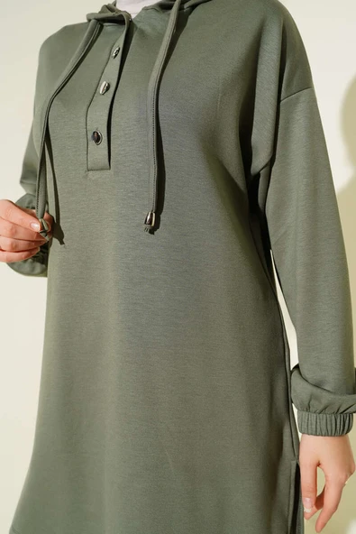 Yanları Metal Düğmeli Kapşonlu İkili Takım Çağla Yeşili - Resim 4