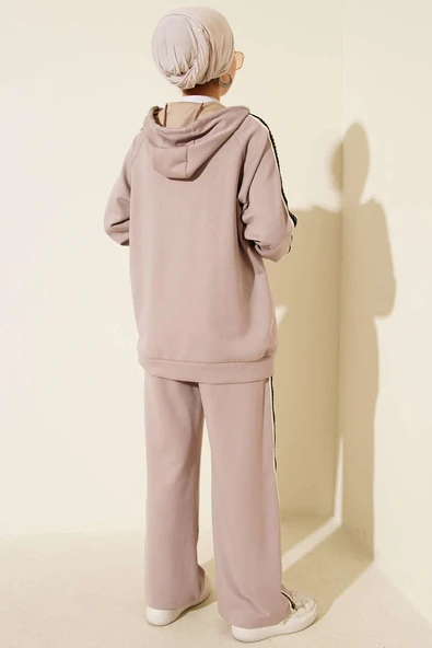 Şerit Detaylı Kapüşonlu İkili Takım Taş - Resim 3