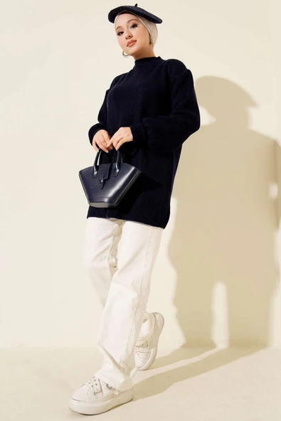 Selanik Örgü Yumoş Triko Tunik Lacivert - Resim 2