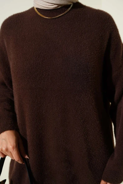 Basic Sakallı Triko Tunik Kahve - Resim 4