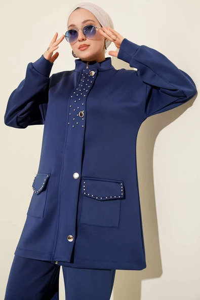 Boncuk Detaylı Scuba İkili Takım Lacivert - Resim 2