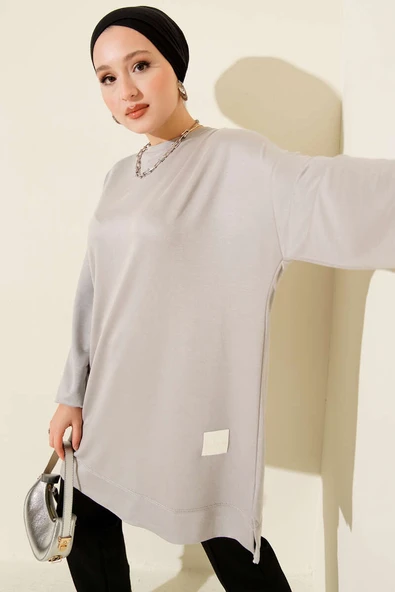 Loyşa Arma Detaylı Salaş Tunik Gri ürün görseli