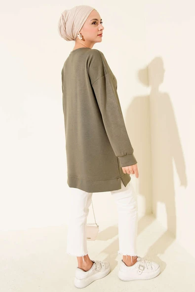 Loyşa Coco Yazı Süslemeli Tunik Haki - Resim 3