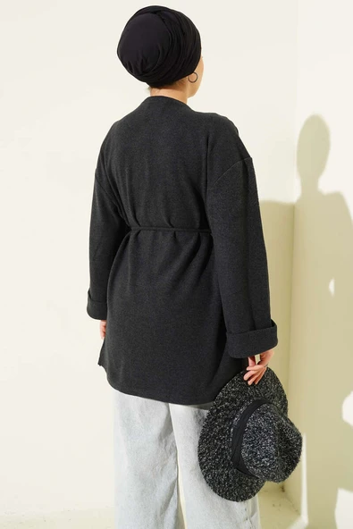 İp Bağlamalı Fitilli Kaşe Tunik Antrasit - Resim 3