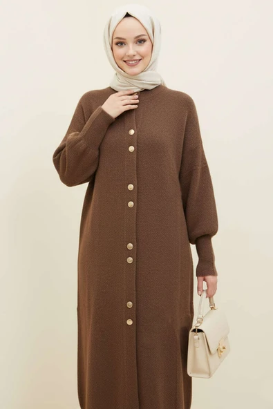 Metal Düğmeli Uzun Sakallı Hırka Kahve ürün görseli