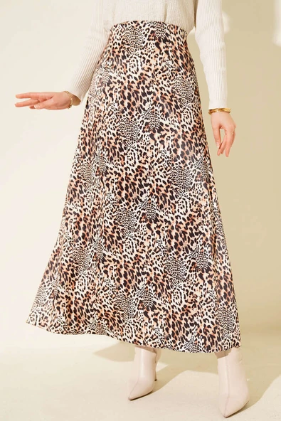 Desen Detaylı Saten Etek Leopar ürün görseli 1