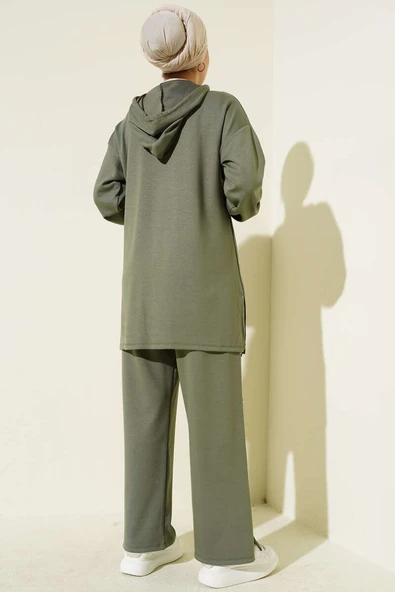 Yanları Metal Düğmeli Kapşonlu İkili Takım Çağla Yeşili - Resim 3