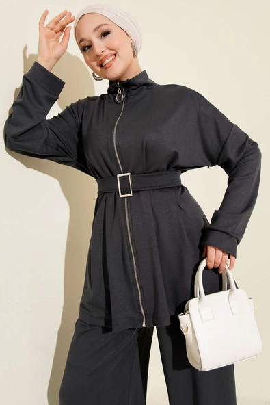 Kemer Tokalı Pensli İkili Takım Füme - Resim 2