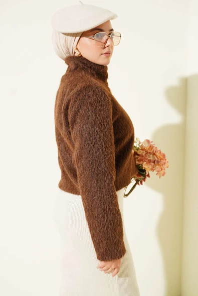 Yarım Balıkçı Yaka Gold Düğmeli Ceket Kahve - Resim 3