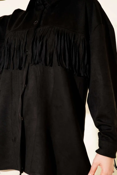 Püsküllü Düğmeli Süet Ceket Siyah - Resim 4