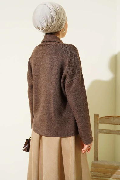 Çift Gold Düğmeli Kısa Triko Hırka Vizon - Resim 3