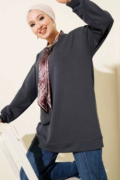 Fular Detaylı Loyşa Tunik Füme ürün görseli 1