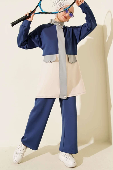 Cep Kapak Detaylı Scuba İkili Takım Lacivert ürün görseli 1