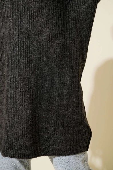 Selanik Örgü Yumoş Triko Tunik Füme - Resim 4