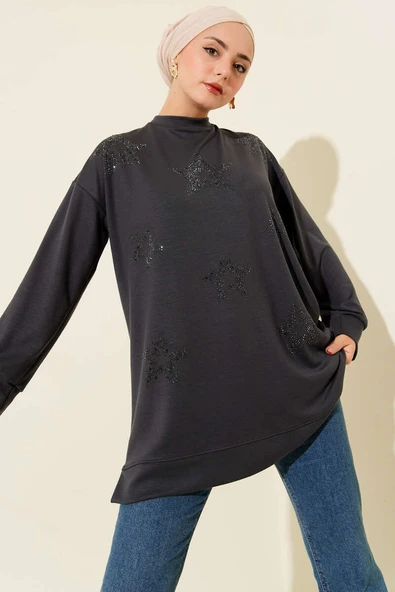 Mini Yıldız Taşlı Tunik Füme ürün görseli