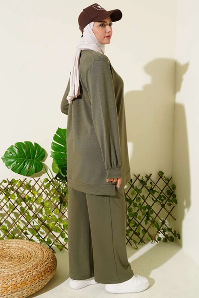 Çapraz Taş Süslemeli İkili Takım Haki - Resim 3