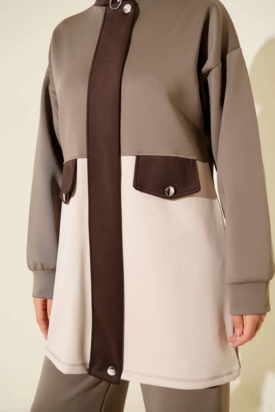 Cep Kapak Detaylı Scuba İkili Takım Vizon - Resim 4