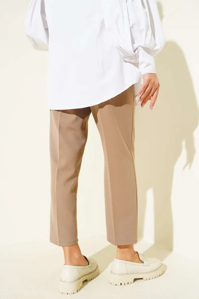 Bel Çımalı Dar Paça Kumaş Pantolon Vizon - Resim 2