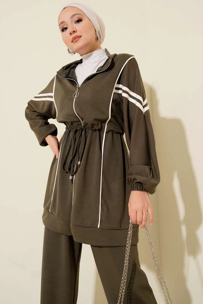 Loyşa Bel Tünelli Şeritli İkili Takım Haki - Resim 2