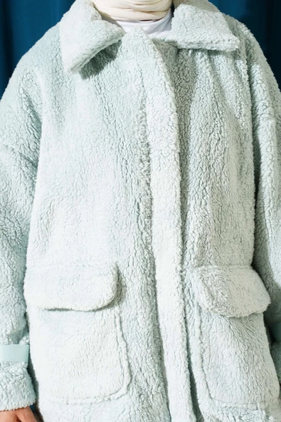 Toylor Fermuarlı Peluş Mont Su Yeşili - Resim 4