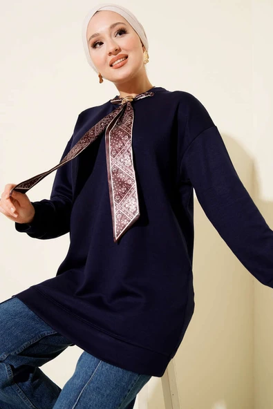 Fular Detaylı Loyşa Tunik Lacivert ürün görseli 1