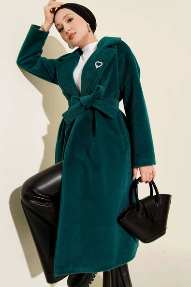 Goldfox Kuşaklı Kaşe Kaban Zümrüt ürün görseli 1