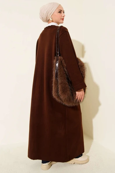 Basic Çift Cepli Uzun Triko Hırka Kahve - Resim 3