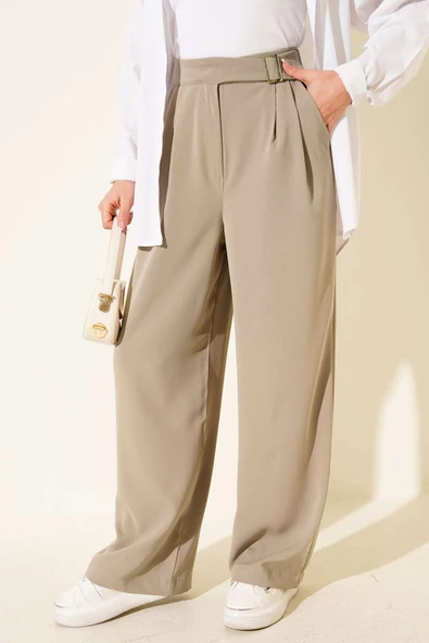 Bel Kemer Tokalı Palazzo Pantolon Vizon - Resim 2