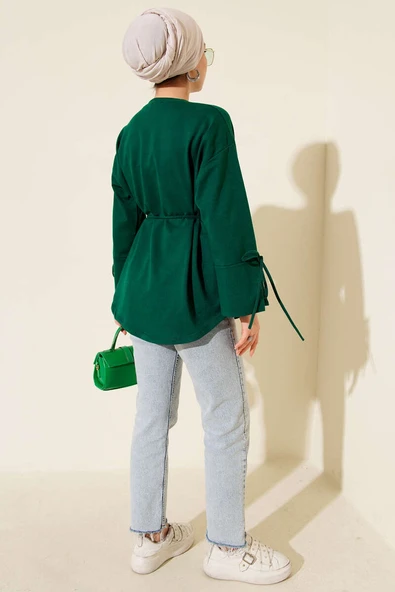 Kolları Bağcıklı İki İpli Tunik Zümrüt - Resim 3