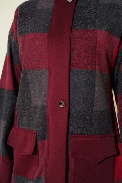 Kare Desen Garnili Kap Bordo - Resim 4