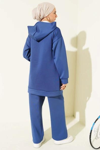 Kapüşonlu Fermuarlı Scuba İkili Takım Lacivert - Resim 3