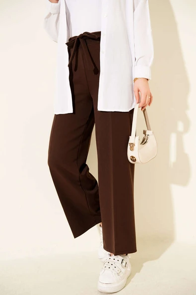 Kendinden Kuşaklı Dabıl Pantolon Kestane - Resim 2