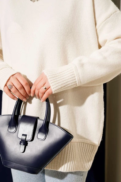 Alt Dikişli Yumoş Triko Tunik Ekru - Resim 4