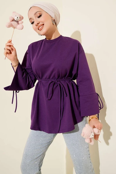 Kolları Bağcıklı İki İpli Tunik Mor ürün görseli 1
