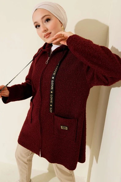Fermuarlı Cep Armalı Buklet Kaban Bordo ürün görseli 1
