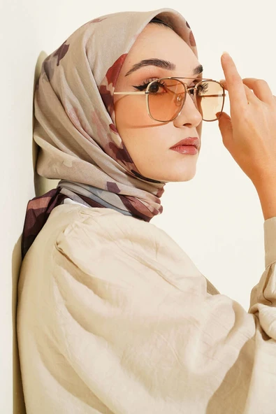 Fiori Desen Lina Eşarp Kahve - Resim 2