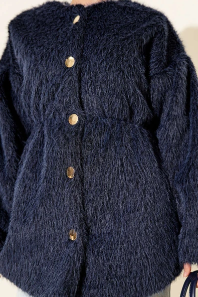 Gold Düğmeli Sakallı Kaban Lacivert - Resim 4