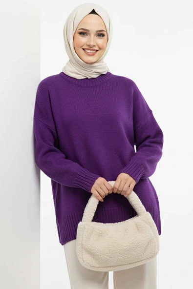 Basic Oversize Triko Tunik Mor ürün görseli 1