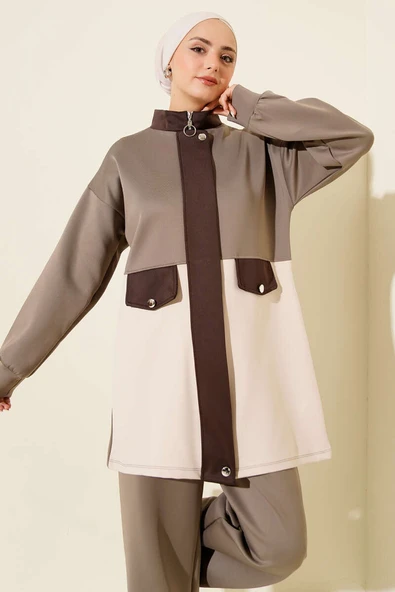 Cep Kapak Detaylı Scuba İkili Takım Vizon - Resim 2