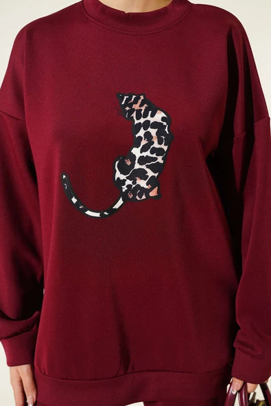 Leopar Figürlü Scuba İkili Takım Bordo - Resim 4