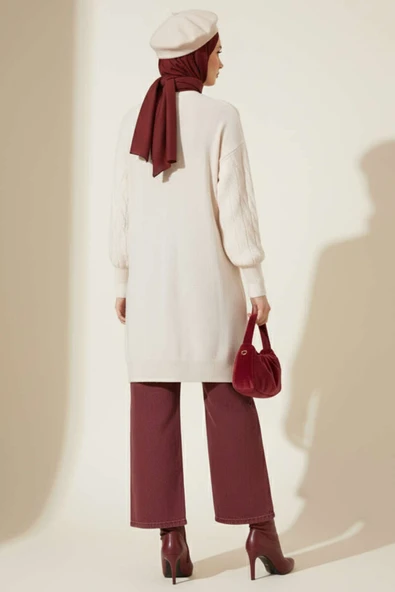 Sarmal Kabartmalı Yumoş Triko Tunik Taş - Resim 3