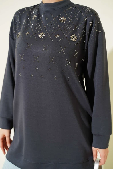 Baklava Taşlı Loyşa Tunik Füme - Resim 4